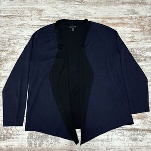 Eileen Fisher Midnight Blue Two-Tone Lightweight Silk Tencel Shaped‎ Cardigan XL
